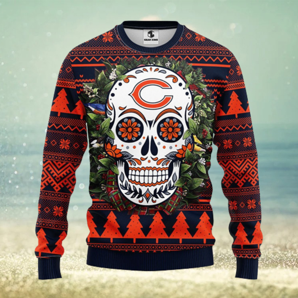 Chicago Bears Skull Flower Ugly Christmas Ugly Sweater - Limotees