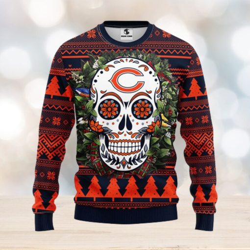 Chicago Bears Skull Flower Ugly Christmas Ugly Sweater