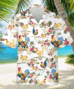 Chicken Rooster Shirt Tropical Flowers Pattern Hawaiian Shirt Summer Gift For Men And Women