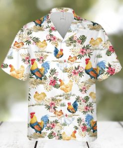 Chicken Rooster Shirt Tropical Flowers Pattern Hawaiian Shirt Summer Gift For Men And Women