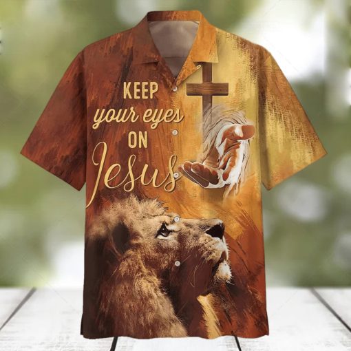 Christian Hawaiian Shirt Keep Our Eyes On Jesus Hand Of Jesus Lion hawaiian shirt