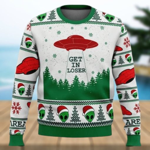 Christmas Alien Santa Get In Loser Christmas Ugly Sweater Party