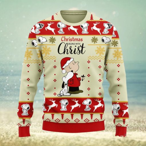 Christmas Begin With Christ Snoopy Ugly Christmas 3D Sweater Christmas Gift For Men And Women