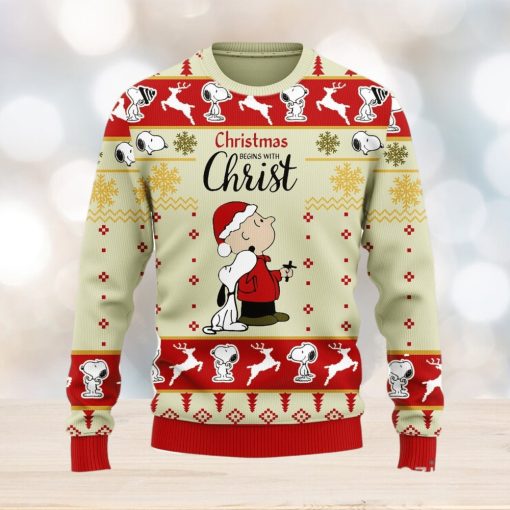 Christmas Begin With Christ Snoopy Ugly Christmas 3D Sweater Christmas Gift For Men And Women