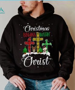 Christmas Begins With Christ Snowman Christian Cross Xmas Shirt