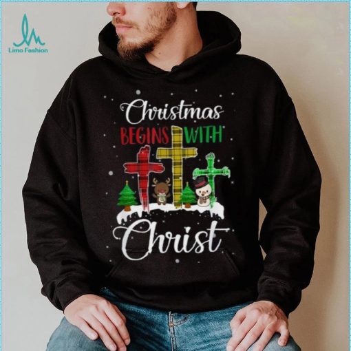 Christmas Begins With Christ Snowman Christian Cross Xmas Shirt