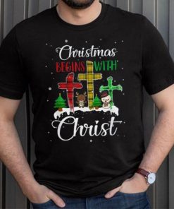 Christmas Begins With Christ Snowman Christian Cross Xmas Shirt