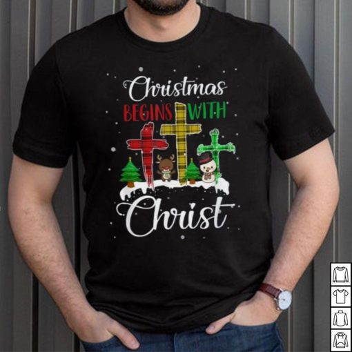 Christmas Begins With Christ Snowman Christian Cross Xmas Shirt