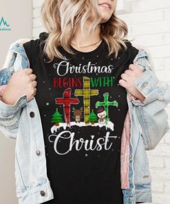 Christmas Begins With Christ Snowman Christian Cross Xmas Shirt