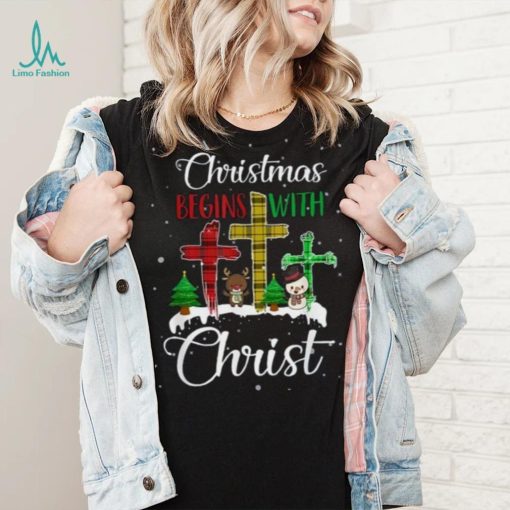 Christmas Begins With Christ Snowman Christian Cross Xmas Shirt