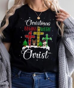 Christmas Begins With Christ Snowman Christian Cross Xmas Shirt