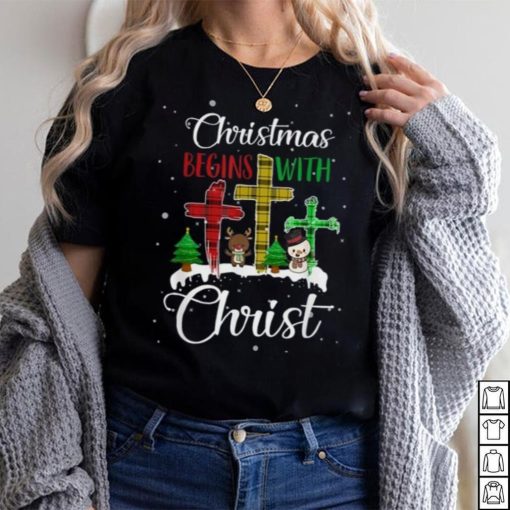 Christmas Begins With Christ Snowman Christian Cross Xmas Shirt