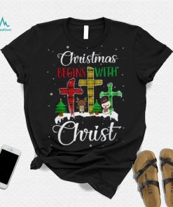 Christmas Begins With Christ Snowman Christian Cross Xmas Shirt