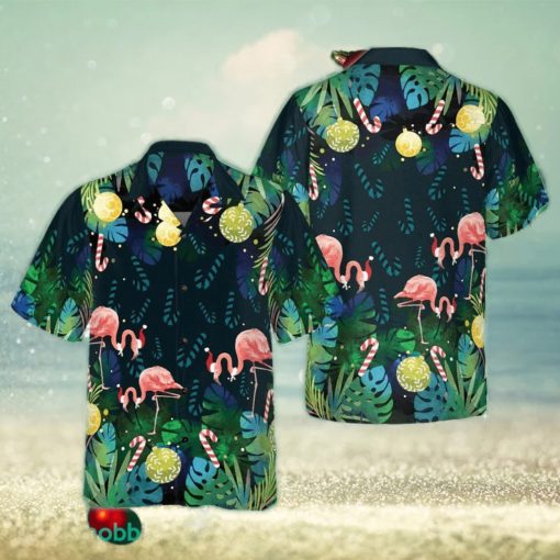 Christmas Flamingo Tropical Hawaiian Shirt Men’s Button Up Shirt Gifts For Xmas