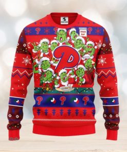 Christmas Gift MLB Philadelphia Phillies Cute 12 Grinch Face Xmas Day Men And Women Ugly Christmas Sweater