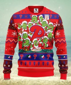 Christmas Gift MLB Philadelphia Phillies Cute 12 Grinch Face Xmas Day Men And Women Ugly Christmas Sweater