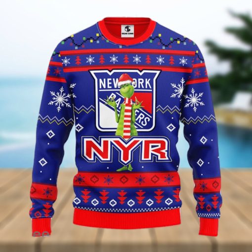 Christmas Gift NHL New York Rangers Logo With Funny Grinch Men And Women Ugly Christmas Sweater For Fans