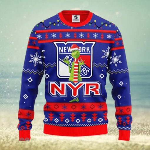 Christmas Gift NHL New York Rangers Logo With Funny Grinch Men And Women Ugly Christmas Sweater For Fans