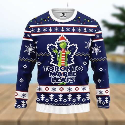 Christmas Gift NHL Toronto Maple Leafs Logo With Funny Grinch Men And Women Ugly Christmas Sweater For Fans