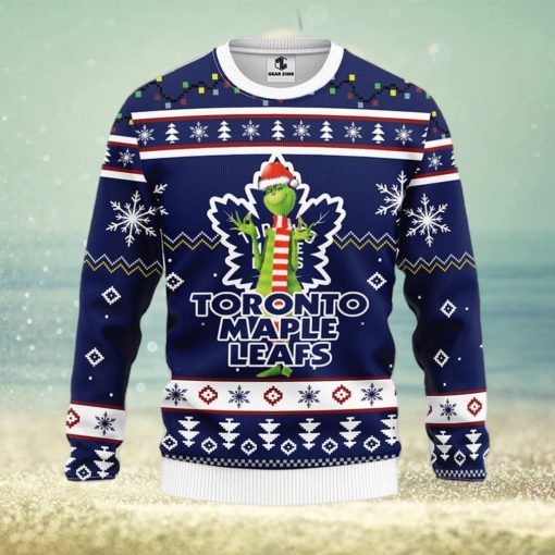 Christmas Gift NHL Toronto Maple Leafs Logo With Funny Grinch Men And Women Ugly Christmas Sweater For Fans