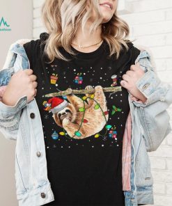 Christmas Sloth Santa Hat Lights Ornaments Xmas Men Women Shirt