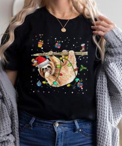 Christmas Sloth Santa Hat Lights Ornaments Xmas Men Women Shirt