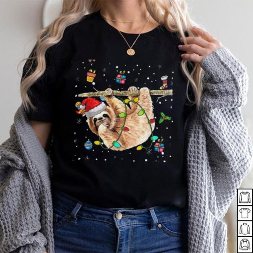 Christmas Sloth Santa Hat Lights Ornaments Xmas Men Women Shirt