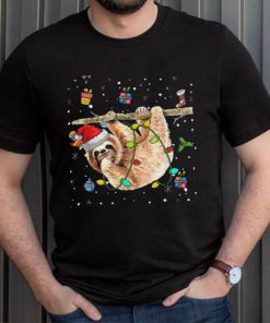 Christmas Sloth Santa Hat Lights Ornaments Xmas Men Women Shirt