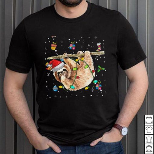 Christmas Sloth Santa Hat Lights Ornaments Xmas Men Women Shirt
