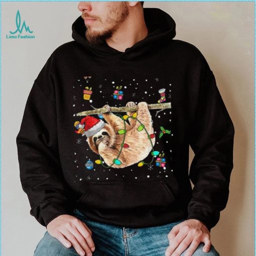 Christmas Sloth Santa Hat Lights Ornaments Xmas Men Women Shirt
