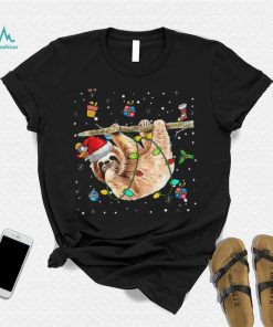 Christmas Sloth Santa Hat Lights Ornaments Xmas Men Women Shirt