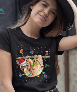 Christmas Sloth Santa Hat Lights Ornaments Xmas Men Women Shirt