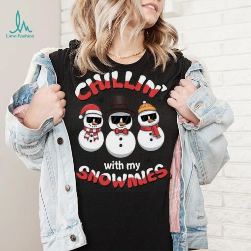 Christmas Snowman Shirt Chillin With My Snowmies Black Shirt