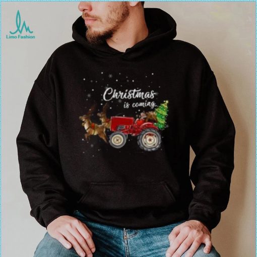 Christmas is coming Santa Claus farmer and tractor Christmas T Shirt
