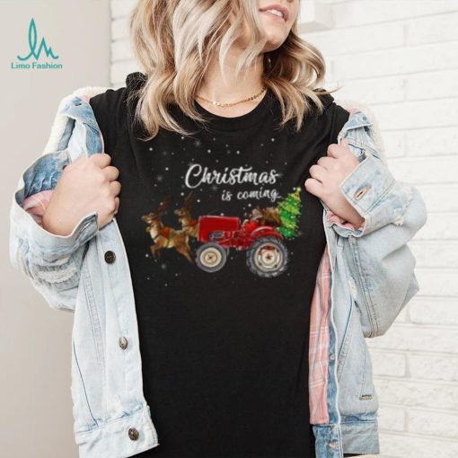 Christmas is coming Santa Claus farmer and tractor Christmas T Shirt