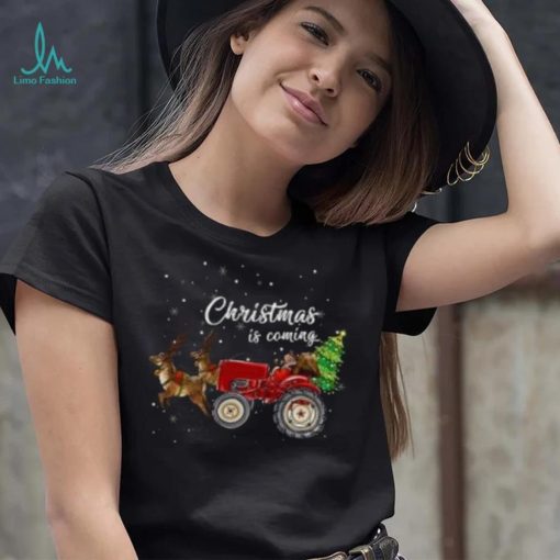 Christmas is coming Santa Claus farmer and tractor Christmas T Shirt