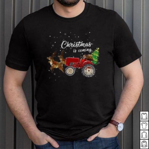 Christmas is coming Santa Claus farmer and tractor Christmas T Shirt