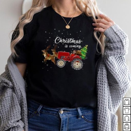 Christmas is coming Santa Claus farmer and tractor Christmas T Shirt