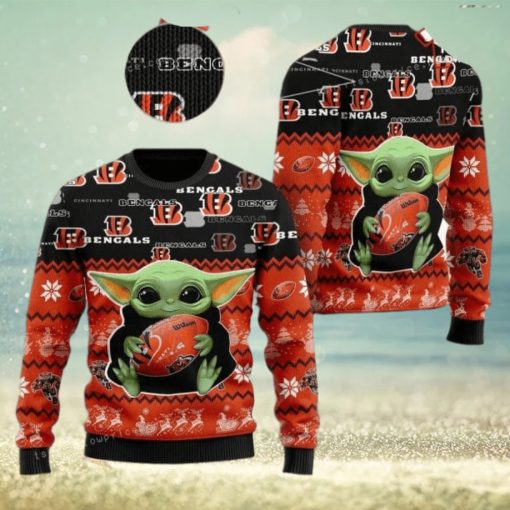 Cincinnati Bengal Baby Yoda Christmas Ugly Sweater Party