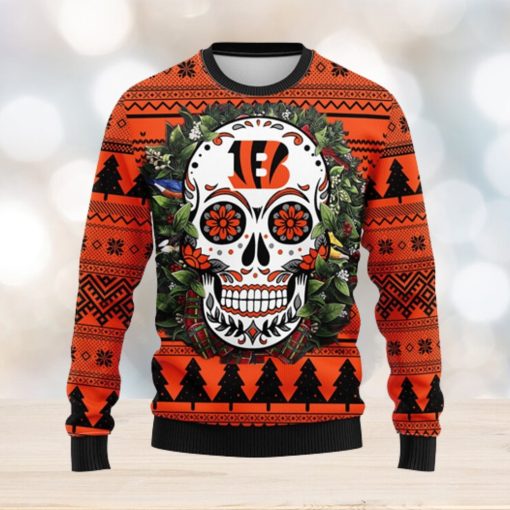 Cincinnati Bengals Skull Flower Ugly Christmas Ugly Sweater