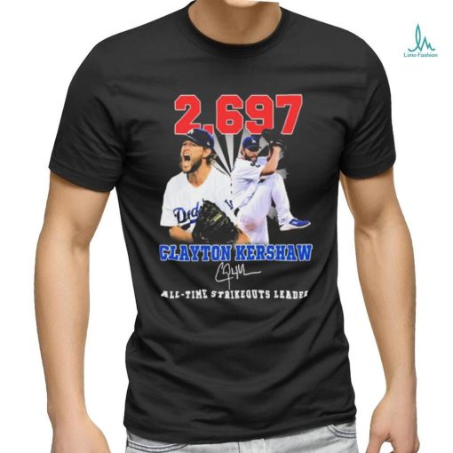 Clayton Kershaw 2,697 All Time Strikeouts Leader Signatures Shirt
