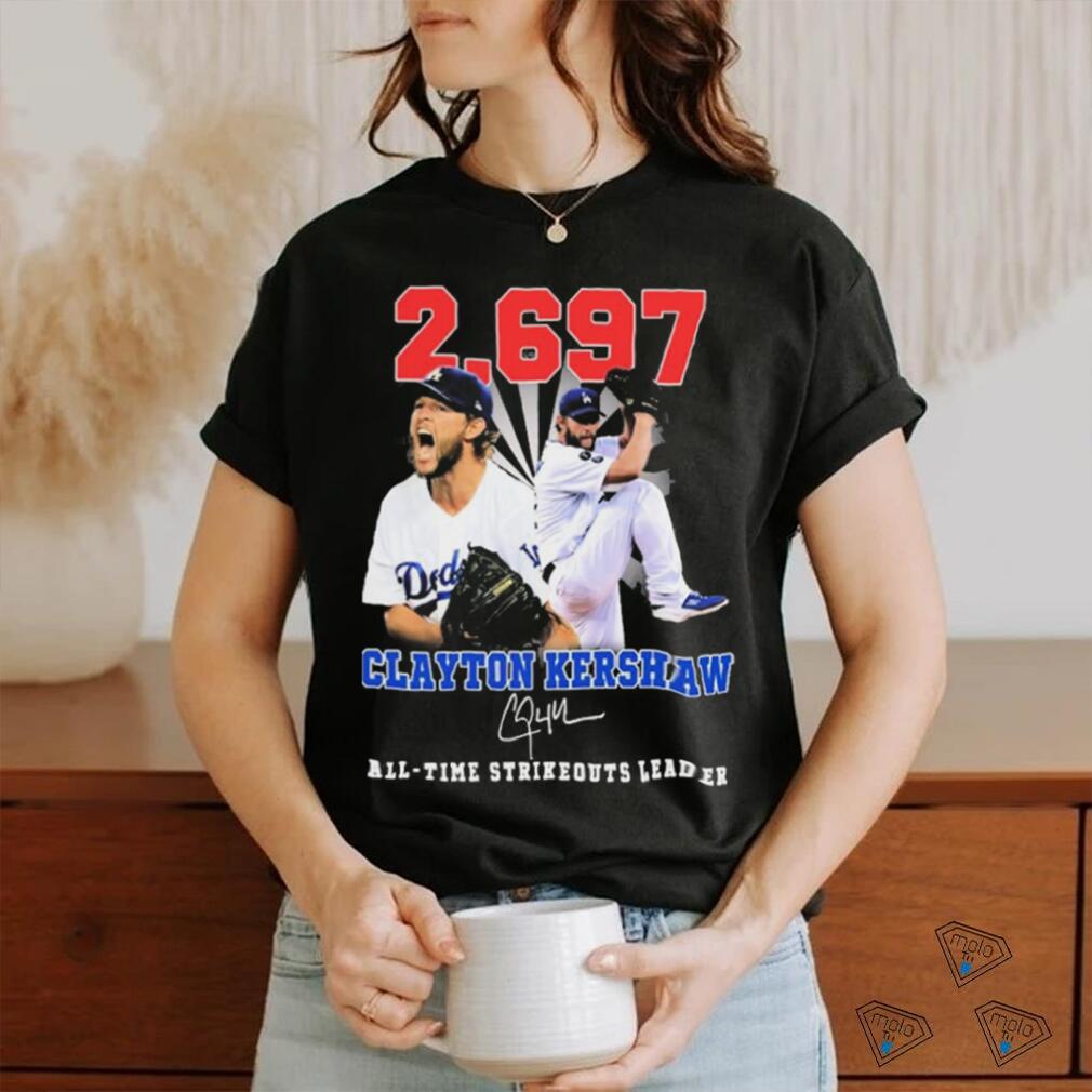 Clayton Kershaw 2,697 All Time Strikeouts Leader Signatures Shirt