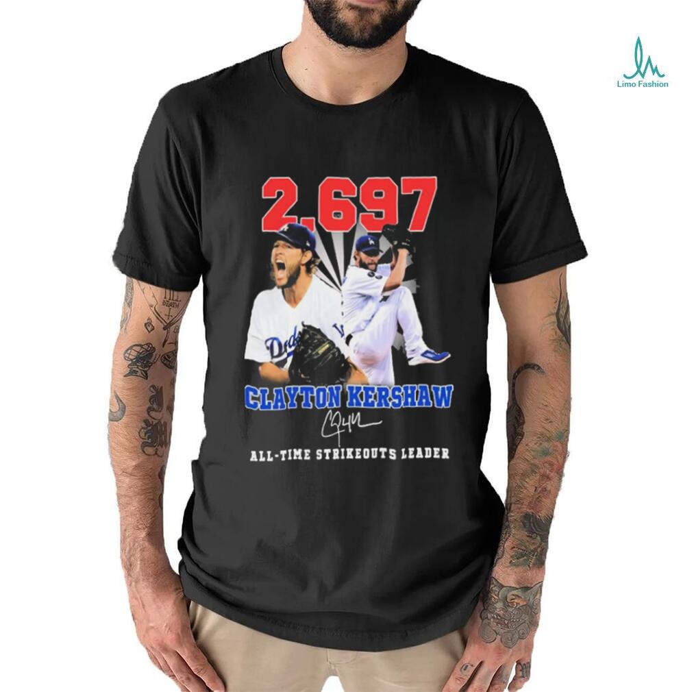 Clayton Kershaw 2,697 All Time Strikeouts Leader Signatures Shirt