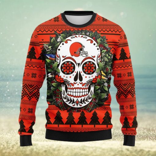 Cleveland Browns Skull Flower Ugly Christmas Ugly Sweater