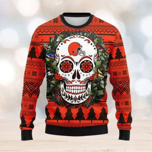 Cleveland Browns Skull Flower Ugly Christmas Ugly Sweater