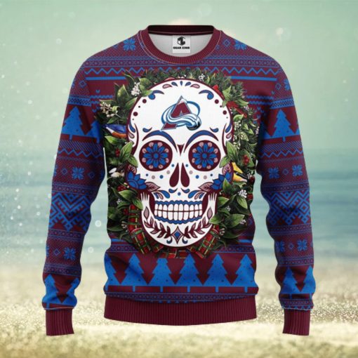 Colorado Avalanche Skull Flower Ugly Christmas Ugly Sweater