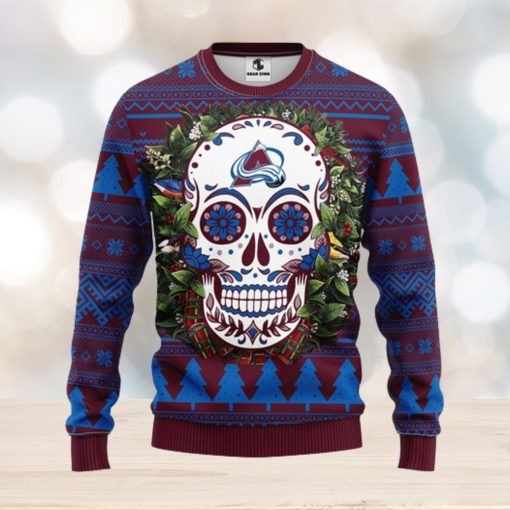 Colorado Avalanche Skull Flower Ugly Christmas Ugly Sweater