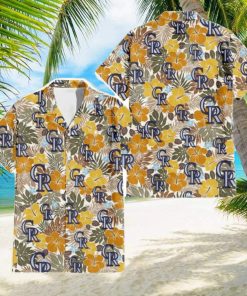 Colorado Rockies Brown Yellow Hibiscus White Background 3D Hawaiian Shirt