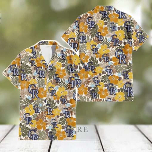 Colorado Rockies Brown Yellow Hibiscus White Background 3D Hawaiian Shirt