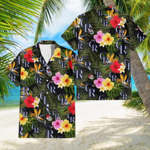 Colorado Rockies Colorful Hibiscus Green Leaf Back Background 3D Hawaiian Shirt